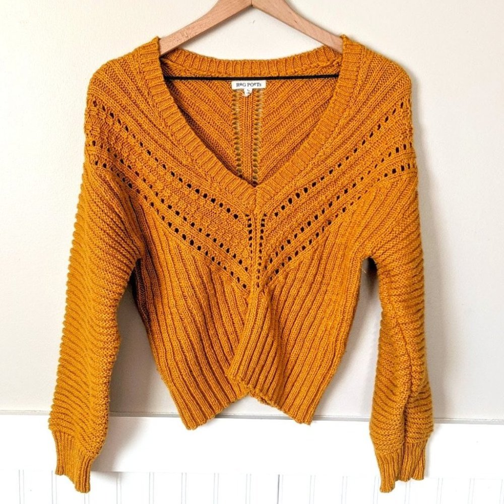 Rag Poets Mustard V Neck Cropped Sweater L